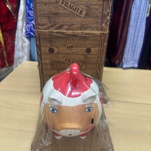 Pigmentations Bisque Piggy Bank With Pizzaz Hand Painted Vintage NIB